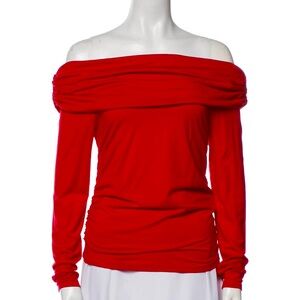 Reformation Off-Shoulder Long-Sleeve Top Blouse Scarlet Red Christmas Gift Large